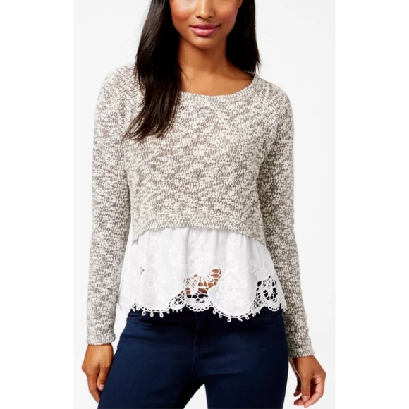 Maison Jules Sweaters - ♥️ Maison Jules Gray Cropped Knit Top Lace M